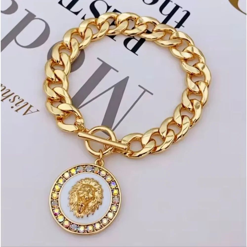 Gold & White Lion Chunky Toggle Bracelet